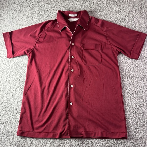Vintage 70s 80s Idletime Burgundy‎ Short Sleeve Rockabilly Buttonup Shirt Large - Picture 1 of 6